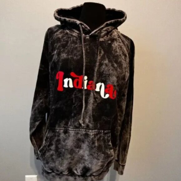 Southern Bliss Indiana University Acid Wash Distressed Hoodie Sweatshirt College - Picture 1 of 6